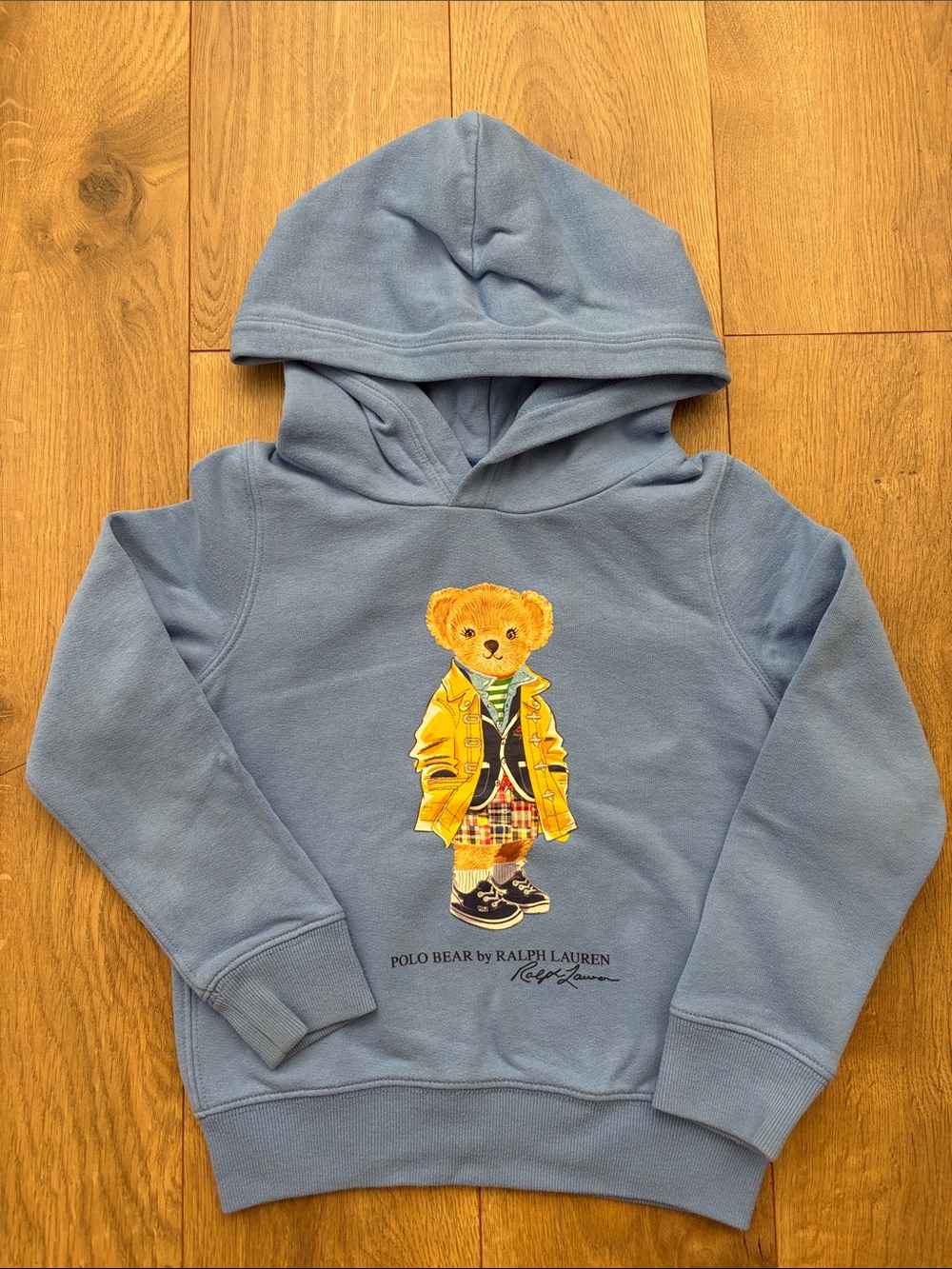 Ralph Lauren Light Blue Hoodie with Yellow Polo Bear Graphic